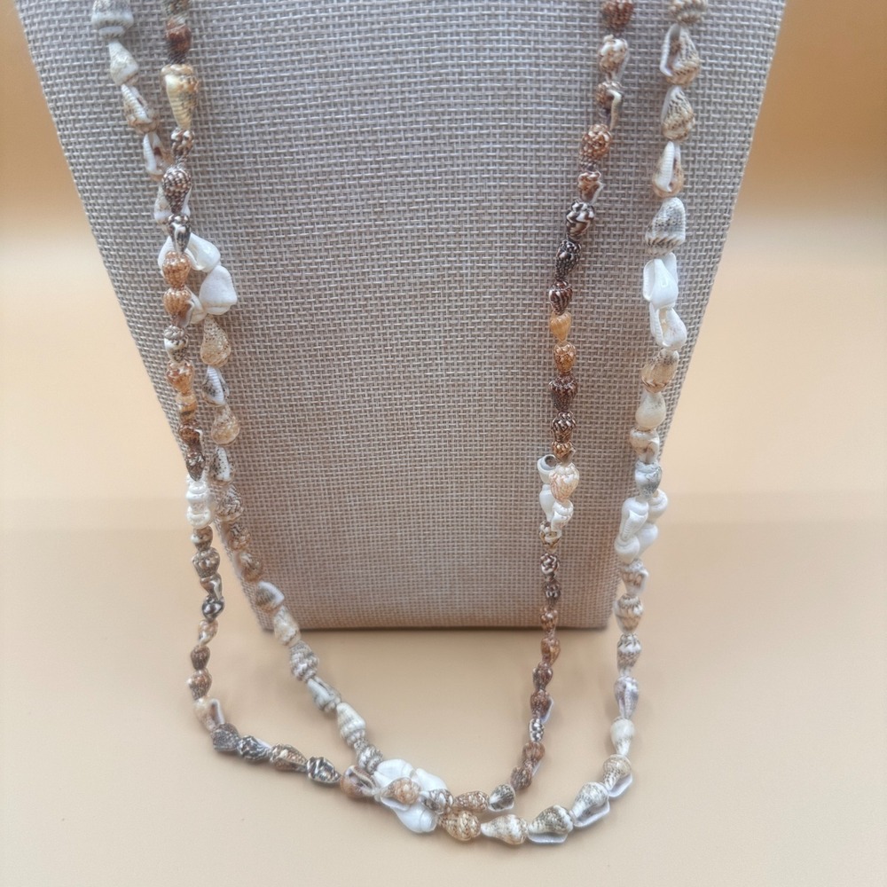 2 Pcs Natural Seashell Long Necklaces Boho Beach Coastal Layering Festival Set2